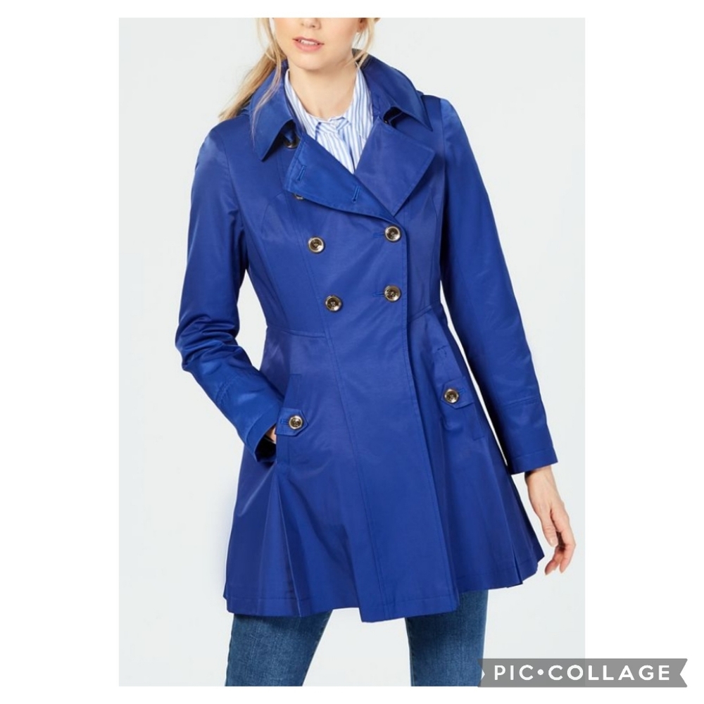 VIA SPIGA Petite Cotton Blend Hooded Skirted Trench Coat in Blue size XS